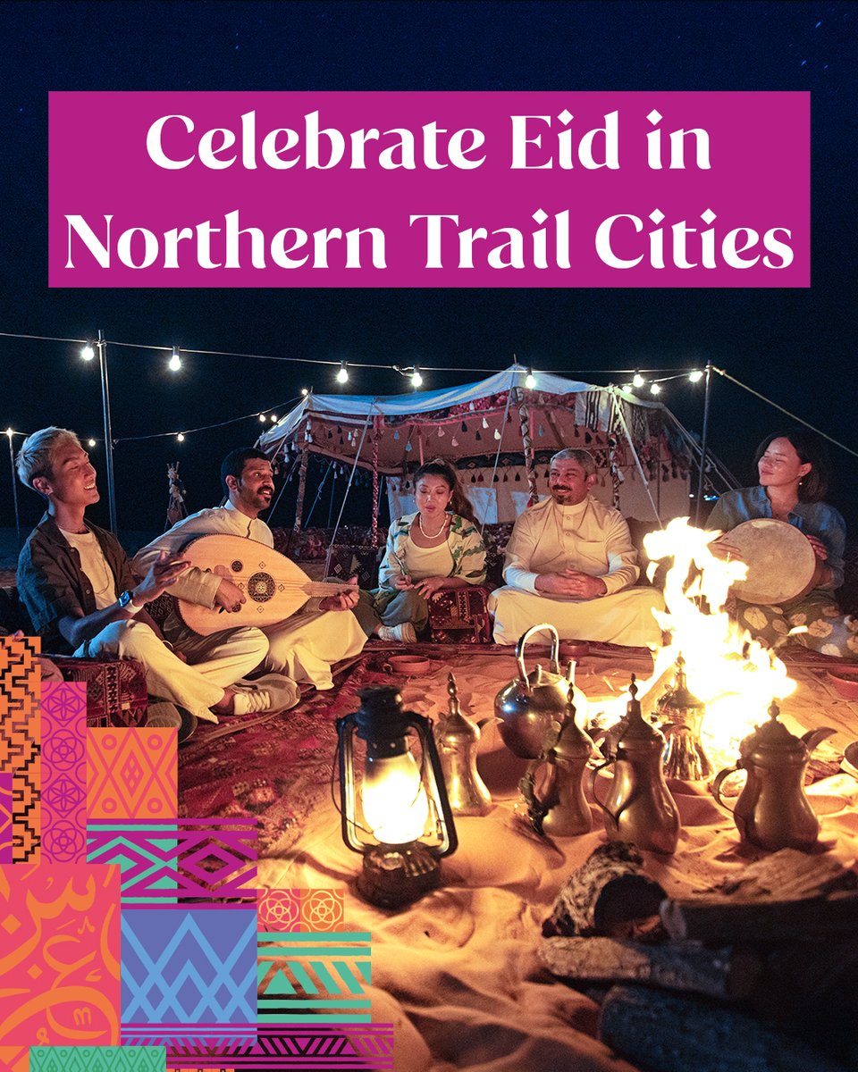 VisitSaudi's tweet photo. Celebrate Eid along Saudi’s Northern Trail, where tradition and festivity unite! 🌄🎇 From Riyadh to Qassim, experience cultural performances, and musical celebrations under starry desert skies.
For more: https://t.co/BJQ3KZc74d
#VisitSaudi #This_Land_Is_Calling #EidInSaudi https://t.co/rMRmtCmXpQ