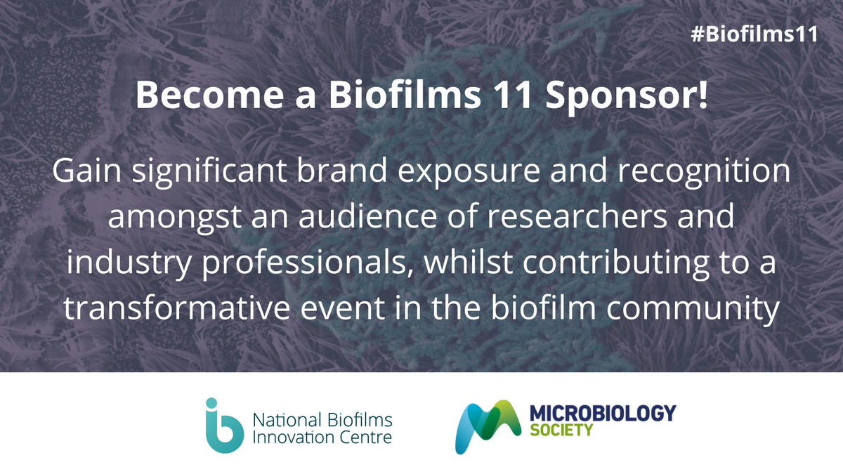 📢Seeking sponsors for Biofilms 11!

🗓️Join NBIC and <a href="/MicrobioSoc/">Microbiology Society</a> in Cardiff  from 13-15 May 2025 for #Biofilms11

🚀Sponsors gain exposure to researchers &amp; industry pros, with the option to sponsor an exclusive session for extra visibility

✉️exhibitions@microbiologysociety.org