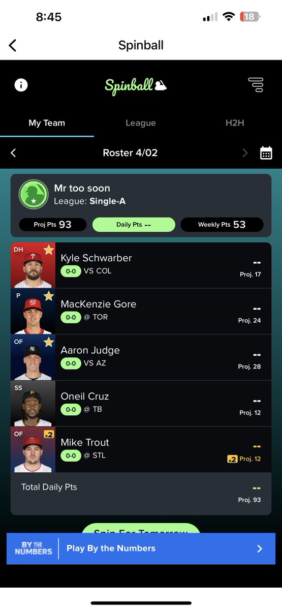 Mr_too_soon's tweet image. Did you guys play spin ball. Here is my lineup for today. #spinball #mlb @MLB