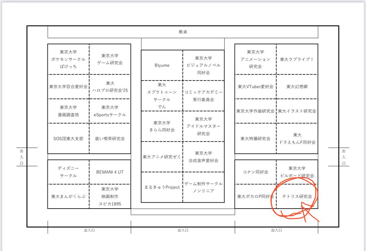 【23日目】サークルオリエンテーション(サーオリ)って何？
いよいよ明日4/3と明後日4/4はサークルオリエンテーションです。
サーオリではテト研は900番構堂にてテトリスやボドゲの体験をやっています。ぜひお友達なども誘ってきてくださいね！下図の赤丸入口近くにて
#毎日テトリス
#東大オリ2025