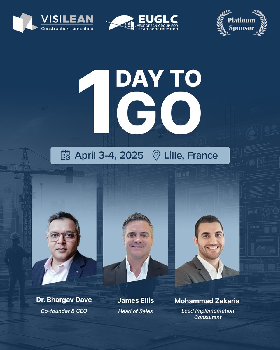 1 day to go! 📷#EuGLC2025 is almost here, and we’re ready to discuss the power of Integrated Planning in construction euglc.com

#LeanConstruction #TaktPlanning #VisiLean #ConstructionInnovation #ConstructionTech #AIinConstruction #DigitalTransformation