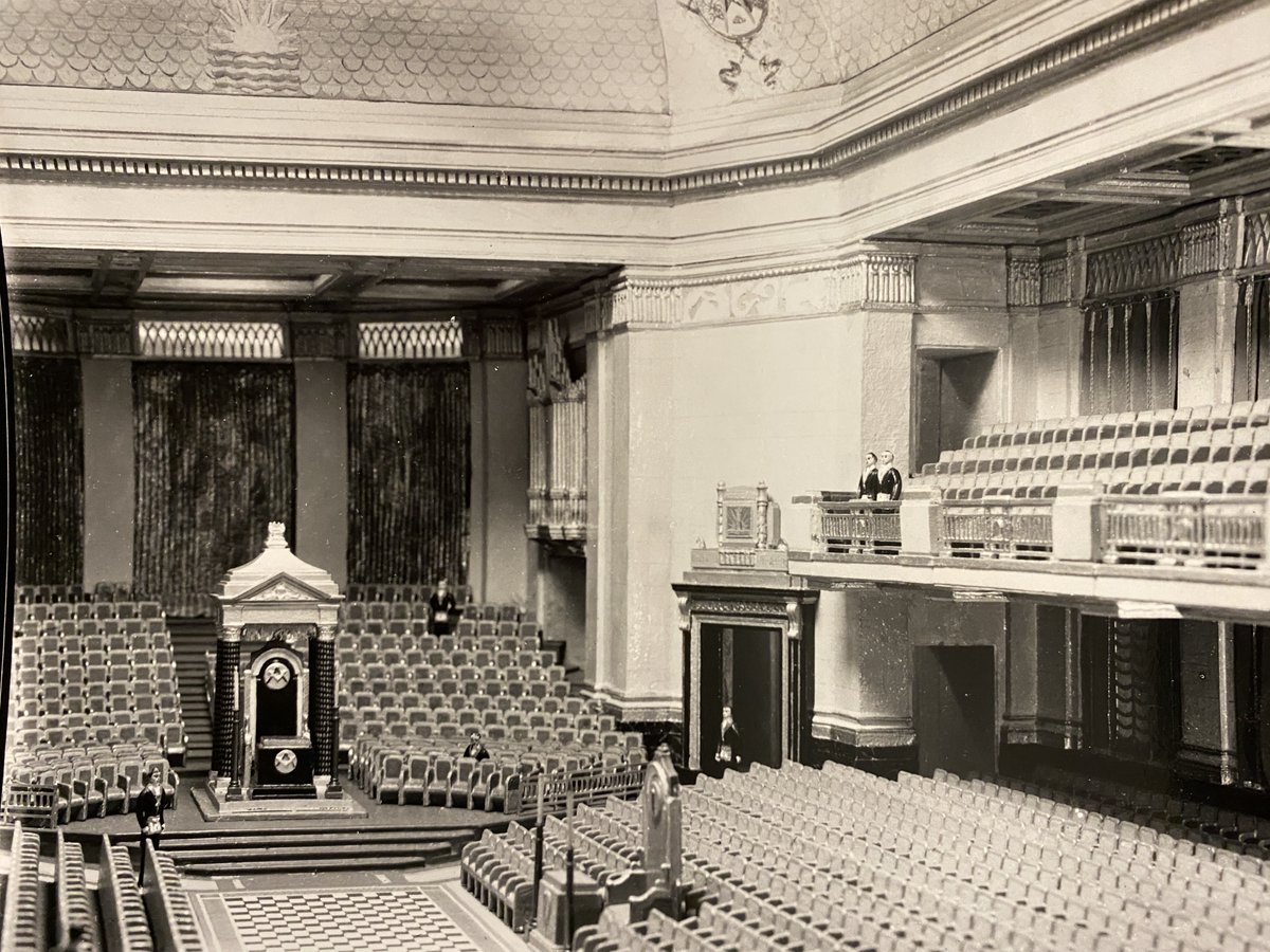 thorparchiveaub's tweet image. A model of the interior of the London Masonic Hall, made by John Thorp in 1932. Thorp was a member of the Freemasons and proudly contributed this impressive model to show how the chamber would appear when it was completed in 1933.