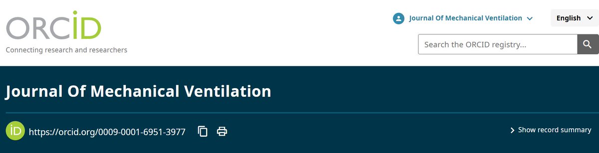 The Journal Of Mechanical Ventilation is now registered on ORCID
journalmechanicalventilation.com