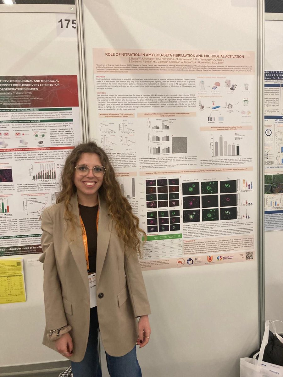 BaaylaB's tweet image. At #ADPD2025?? Go check today&amp;amp;tomorrow Sarah Basile at poster 174 on #amyloid-beta nitration and its role in fibrillation and #neuroinflammation in #Alzheimer. We would LOVE to hear your thoughts!