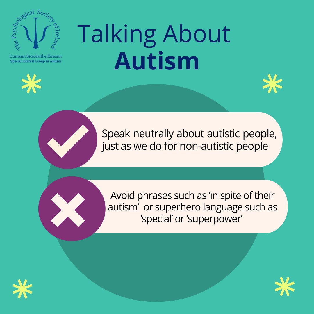 PSI SIG in Autism (@psiautismsig) on Twitter photo Language matters! This #WorldAutismAcceptanceDay let's talk about the words we use.
<a href="/PsychSocIreland/">Psychological Society of Ireland</a>
#AutismAcceptance #PSIAutismSIG Language matters! This #WorldAutismAcceptanceDay let's talk about the words we use.
<a href="/PsychSocIreland/">Psychological Society of Ireland</a>
#AutismAcceptance #PSIAutismSIG