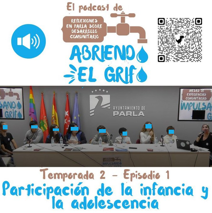 🚰 📻 Ya podéis escuchar el primer capítulo de la 2ª temporada de "Abriendo el Grifo"💦, que habla sobre la participación de la infancia y la adolescencia contada por sus protagonistas. Entrad en este enlace: ayuntamientoparla.es/servicios/part… o escanead el QR de la imagen.