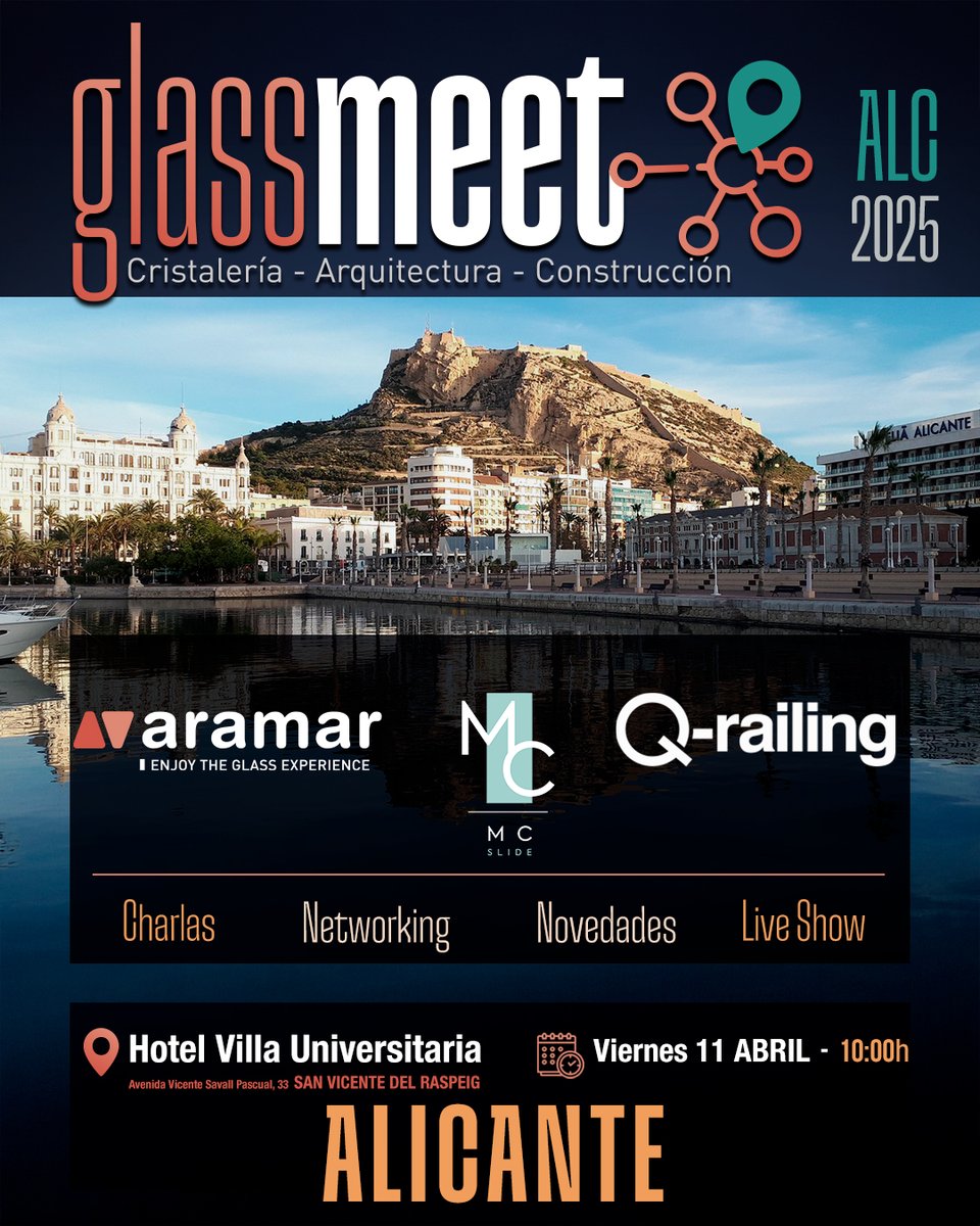 Glass Meet arranca en #Alicante🔥

Si trabajas en #cristalería, #arquitectura o #construcción, este es tu evento. 📅 11 de abril en San Vicente del Raspeig.
✅ #Tendencias y tecnología vidrio
✅ Productos innovadores
✅ #Networking y aperitivo 🍷

👇
forms.gle/8ZCkuVBuyYokFg…