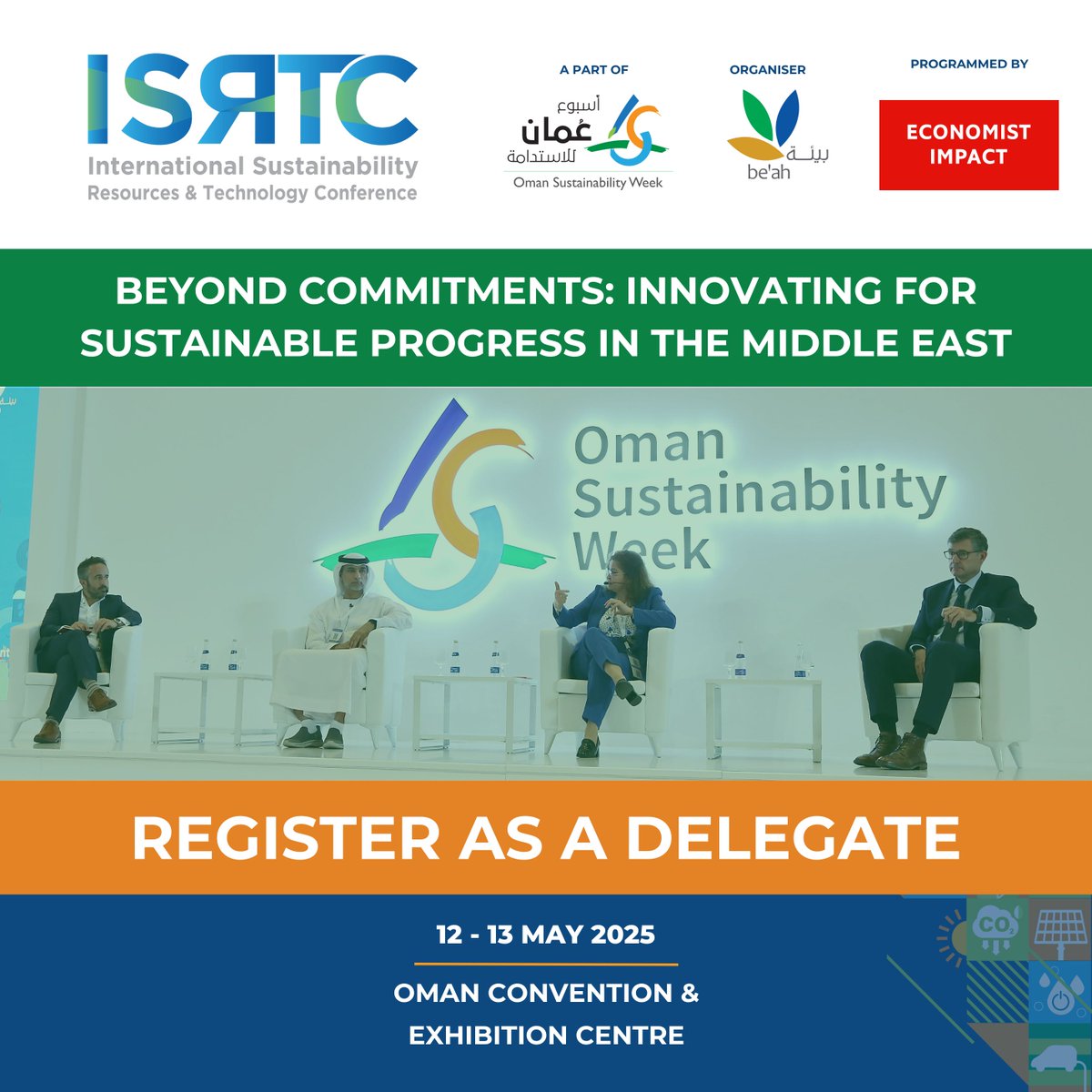 Join key stakeholders at The International Sustainability Resources &amp; Technology Conference (ISRTC) to discuss solutions for climate goals and leadership in sustainability! ♻️🌍

Taking place as part of OSW, ISRTC is organised by Oman Environmental Services Holding Company