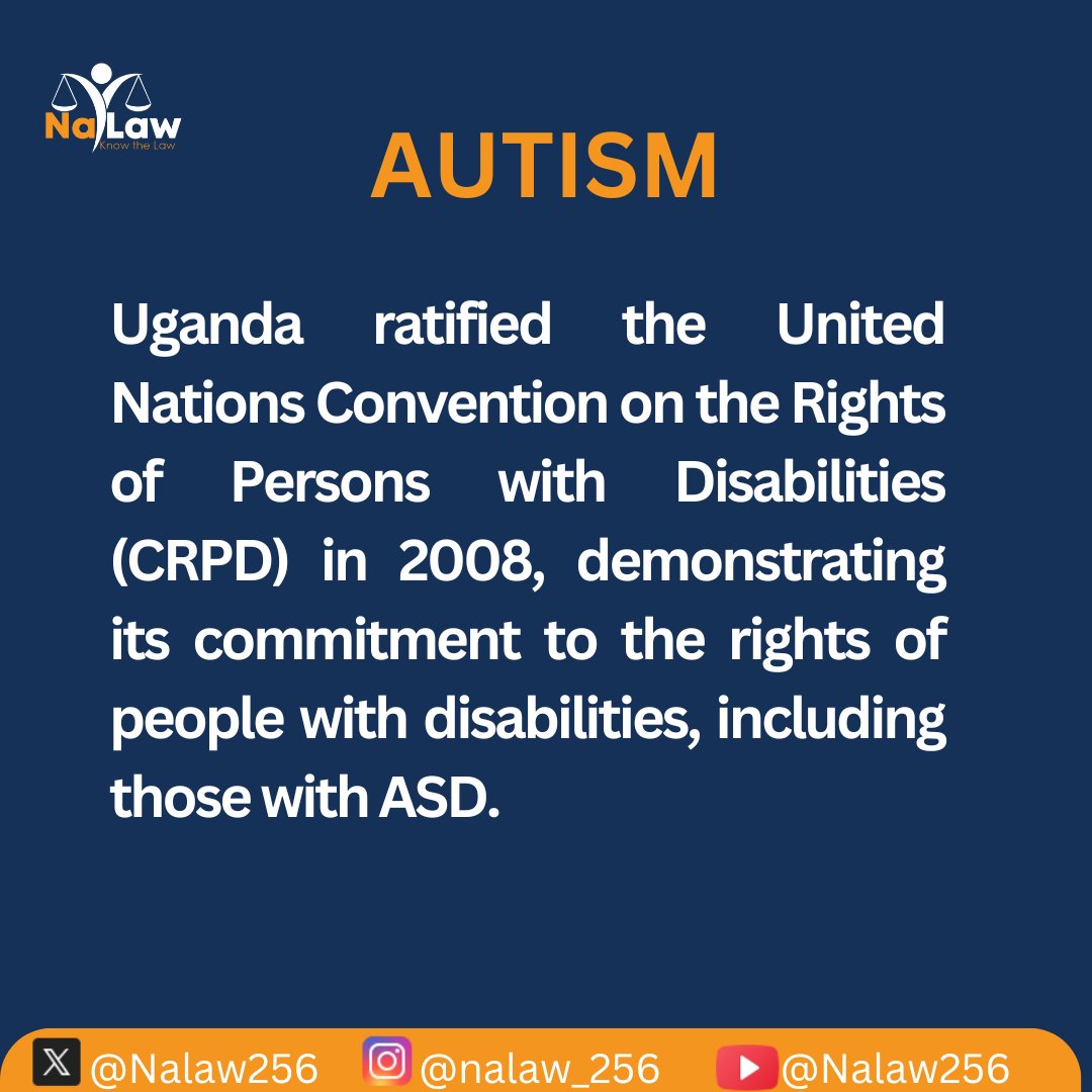 On this Autism Awareness Day, we stand in support of children with autism and their right to inclusion, protection, and dignity.
Article 35 of the Constitution of Uganda states that persons with disabilities are entitled to respect and human dignity.
#KnowtheLaw