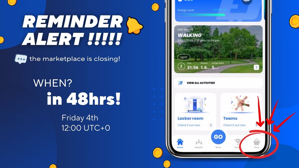 DEFITofficial's tweet image. 🚨 App Update Reminder 🚨 
The fitbags marketplace will be closing in 48hrs!
📅 Friday 4th of April at 12:00 UTC+0

See the original post here: x.com/DEFITofficial/…

#AppUpdate #DEFIT3point0 #DEFIT