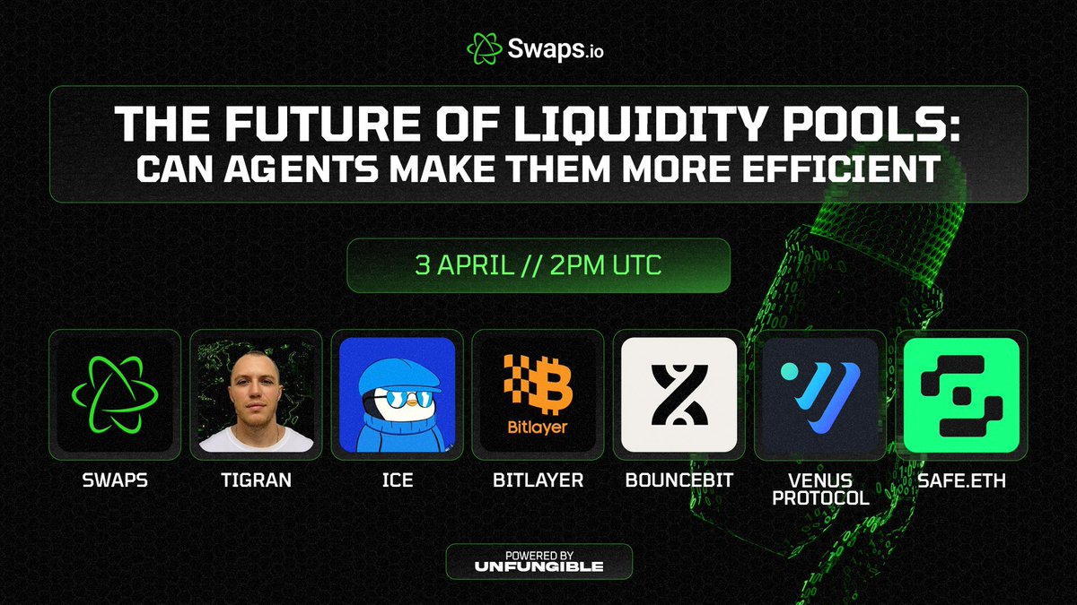 swaps_io's tweet image. Mark your calendars to explore the future of liquidity pools!

📍April 3 | 2 PM UTC

Join @Tigr_B (@swaps_io), @blockchainsky_ (@BitlayerLabs), @Joe_bouncebit (@bounce_bit), @alexisonchain (@safe), @VenusStar001 (@VenusProtocol) for an exclusive live stream hosted by @ice_nfts.