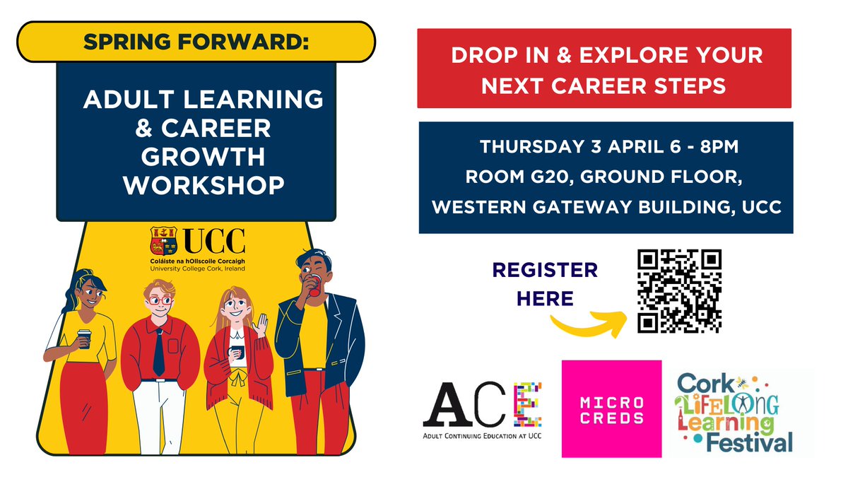 Microcreds and CPD courses at UCC (@cpducc) on Twitter photo #MicroCredsUCC will joining with @ACEUCCfor Spring Forward, part of the <a href="/learning_fest/">Cork Lifelong Learning Festival</a>, for this Adult Learning and Career Growth Workshop. Drop in tomorrow & explore your next career steps. #Lifelonglearning #MicroCredsIE #MicroCredsUCC will joining with @ACEUCCfor Spring Forward, part of the <a href="/learning_fest/">Cork Lifelong Learning Festival</a>, for this Adult Learning and Career Growth Workshop. Drop in tomorrow & explore your next career steps. #Lifelonglearning #MicroCredsIE