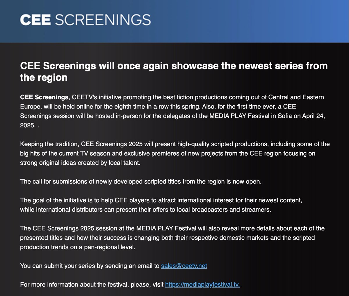 #CEEScreenings is back to show the #best and #newest #series from the #CEE region!