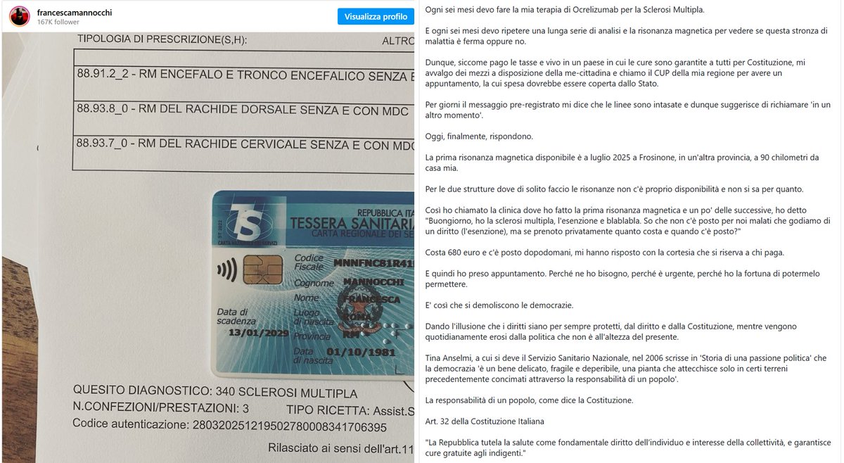 .<a href="/mannocchia/">francesca mannocchi</a> ha dato voce a milioni di pazienti

Perchè oggi se sei ricco ti puoi curare,
se sei povero puoi crepare
#SalviamoSSN