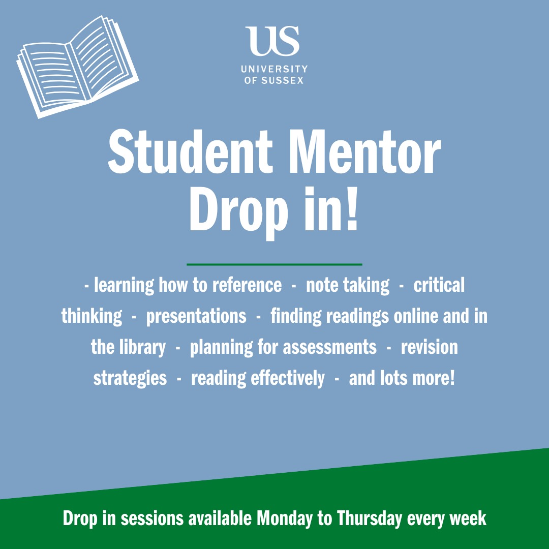 Sussex Global๐ณ๏ธโ๐โ๐ฝโ๐พโ๐ฟ (@sussexglobal) on Twitter photo ๐ Got academic questions? Our mentors are here to help!
๐ Drop-in sessions will be running from Week 3 to Week 11 of Spring Term.
Whether you're an UG or PG student, you can come for advice about anything academic-related.
๐ Click here for more details: canvas.sussex.ac.uk/courses/19873/โฆ ๐ Got academic questions? Our mentors are here to help!
๐ Drop-in sessions will be running from Week 3 to Week 11 of Spring Term.
Whether you're an UG or PG student, you can come for advice about anything academic-related.
๐ Click here for more details: canvas.sussex.ac.uk/courses/19873/โฆ