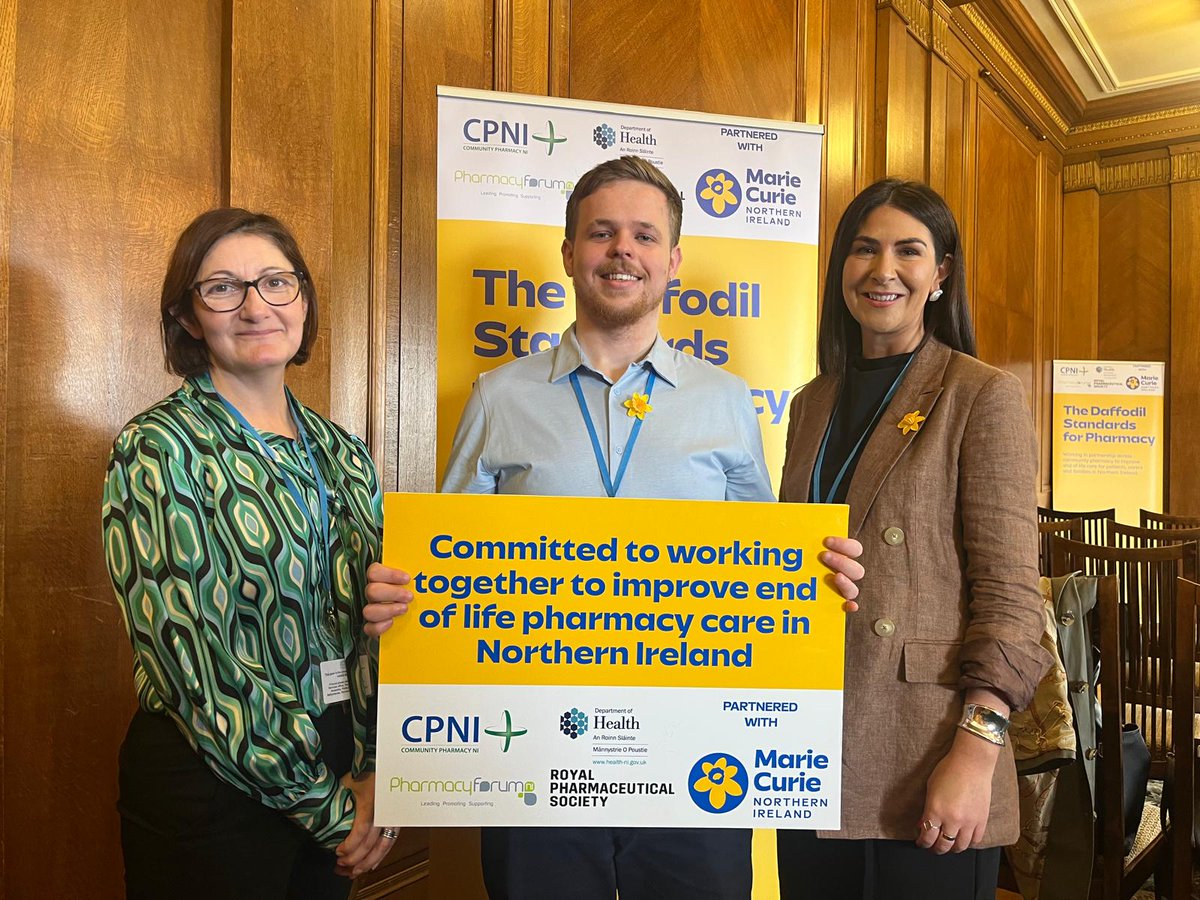 Pharmacy Forum NI (@pharmforumni) on Twitter photo We were delighted to have been part of the <a href="/mariecurieuk/">Marie Curie</a> NI launch event of The Daffodil Standards for Community Pharmacy. Endorsed by PFNI, <a href="/rpharms/">Royal Pharmaceutical Society</a>, <a href="/healthdpt/">Department of Health</a> and <a href="/compharmacyni/">CPNI</a> these standards provide a framework for offering the best end of life care for patients. We were delighted to have been part of the <a href="/mariecurieuk/">Marie Curie</a> NI launch event of The Daffodil Standards for Community Pharmacy. Endorsed by PFNI, <a href="/rpharms/">Royal Pharmaceutical Society</a>, <a href="/healthdpt/">Department of Health</a> and <a href="/compharmacyni/">CPNI</a> these standards provide a framework for offering the best end of life care for patients.