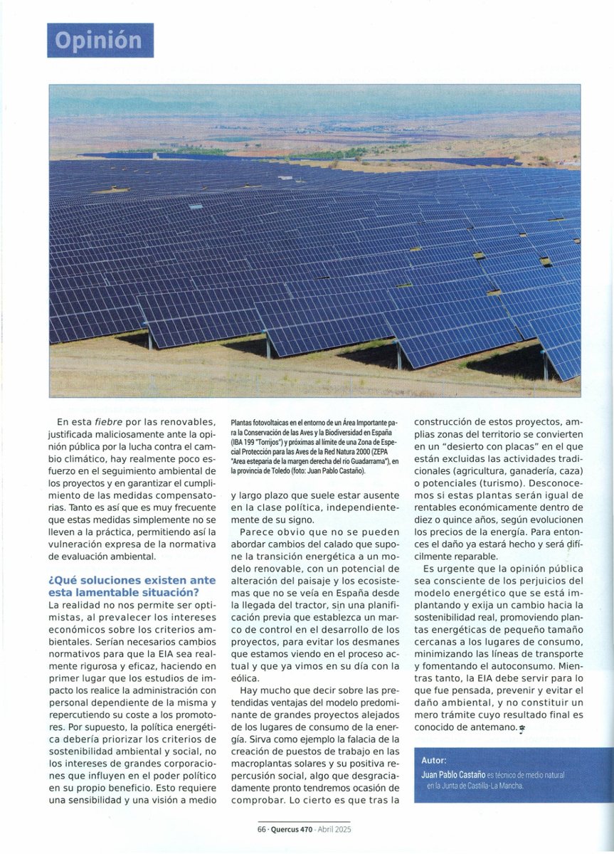 🤫LA VERDADERA #TransiciónEcológica👇
En <a href="/RevistaQuercus/">Quercus</a>  un técnico de la administración medioambiental denuncia irregularidades y malas prácticas en los estudios de impacto de los proyectos de #energíasrenovables vulnerando normativa
#RenovablesSíperoNoasí #CambioClimático