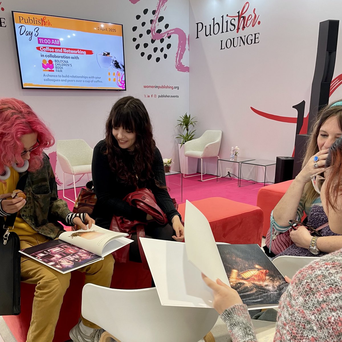 BoChildrensBook's tweet image. This morning, the #PublisHer Lounge was buzzing with creativity and excitement as authors and illustrators spent some time getting to know each other’s projects- not without a cup of coffee! ☕️