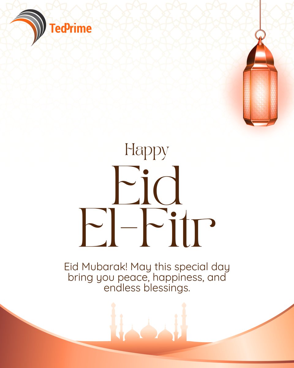 Eid Mubarak from TedPrime! 🌙✨

Wishing you joy, peace, and countless blessings on this special day. May your heart be filled with love, your home with happiness, and your life with success.

Eid Mubarak! 💛

#EidMubarak  #Blessings #JoyAndPeace