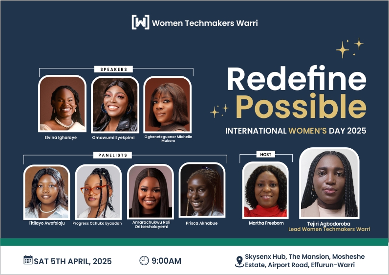 IWD Warri 2025 <a href="/WomenTechmakers/">Women Techmakers</a>  is bringing together brilliant minds to talk about the future of tech. 

Yet to Register? Do so now using bit.ly/IWDWarri2025