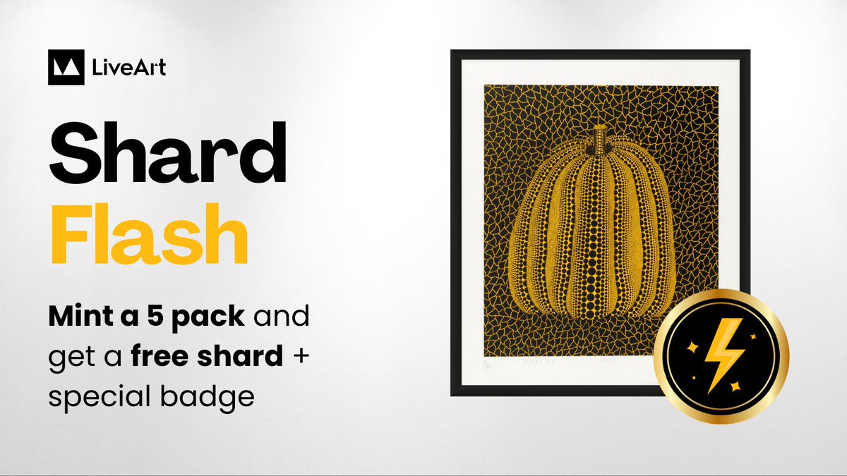 ⚡ 48 hours only — ends this Friday 3PM UTC

Buy an Art Shards 5-pack from our current drop featuring RWA by global artist Yayoi Kusama and get:

✅ 1 Shard FREE airdropped to your wallet
✅ Collect a Speed Badge

Make your move: bit.ly/4jcJdpt