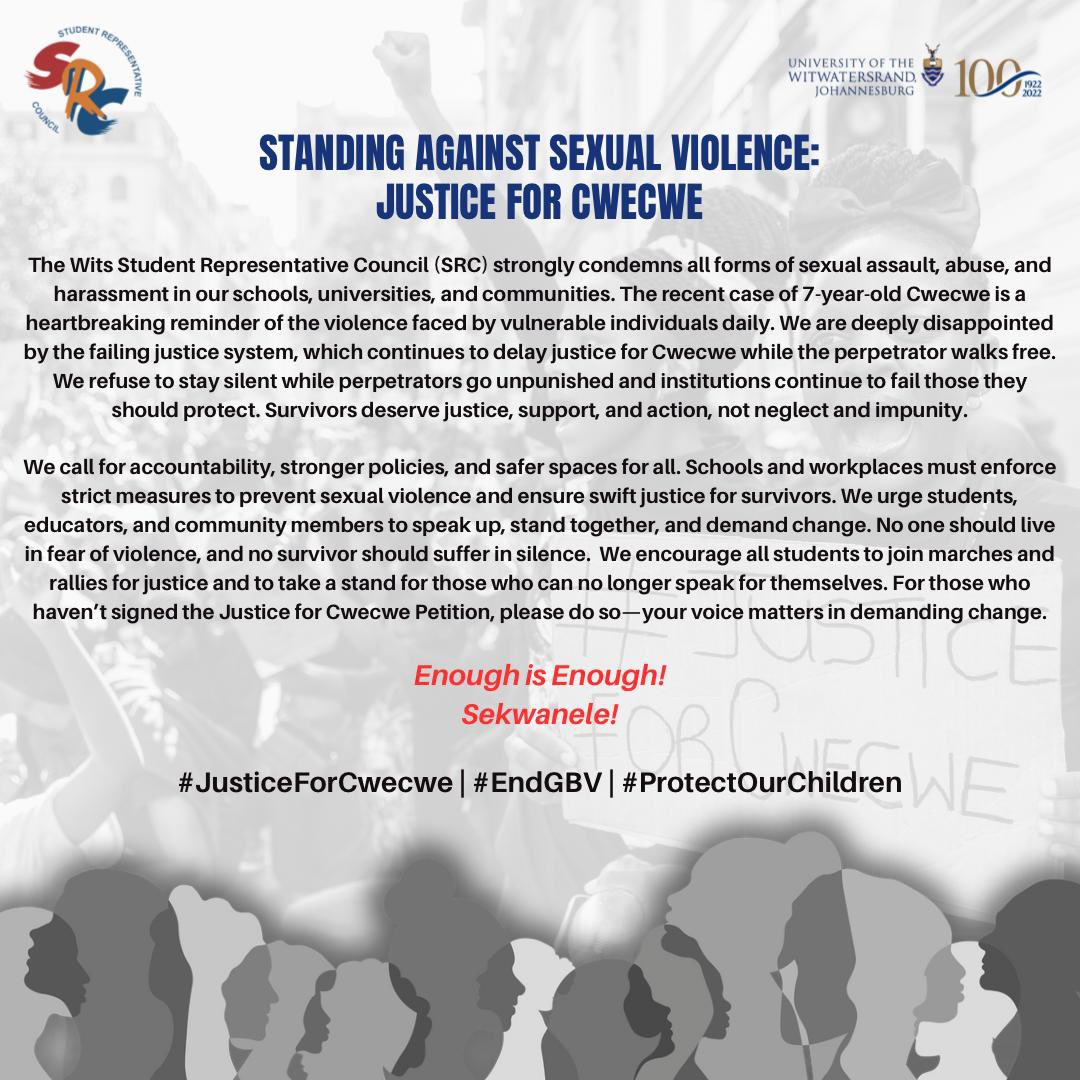 Every day in South Africa, countless women and children suffer in silence due to gender-based violence &amp; sexual assault. Despite the cries for change, the fight continues.

#justiceforcwecwe #endgbv #protectourchildren