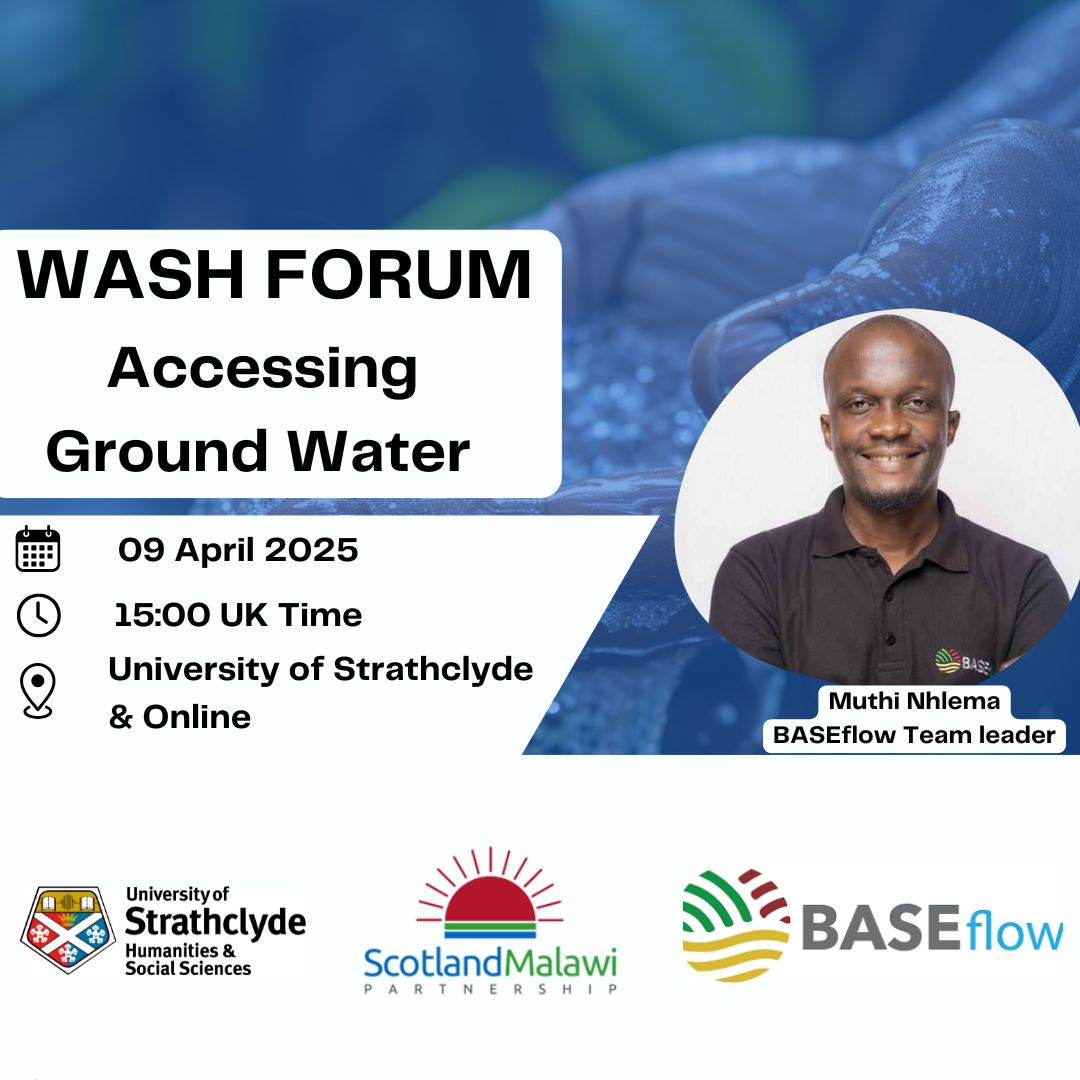 Join us at the WASH Forum, led by Muthi Nhlema, team leader at <a href="/BASEflowMW/">BASEflow</a> in Malawi.

At this forum, we will hear discussions on groundwater sustainability, challenges, and common assumptions about water availability.

Follow this link to register: tinyurl.com/4rpezmde