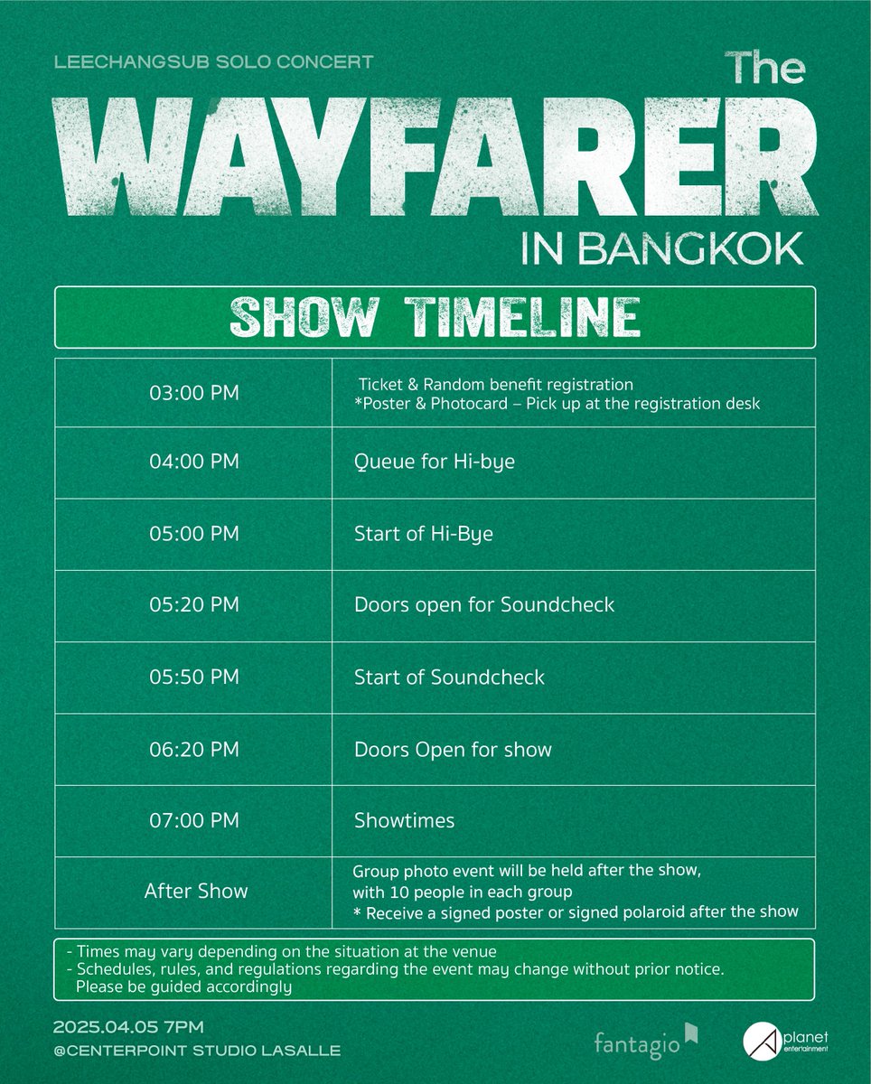 📢 แจ้งกำหนดการเข้าร่วมงาน 2025 LEECHANGSUB SOLO CONCERT [The Wayfarer] IN BANGKOK

 🎶 เมโลดี้ทุกคน มาตรวจเช็ค ศึกษากำหนดการ กฎระเบียบ และข้อปฏิบัติต่าง ๆ เพื่อเตรียมตัวกันเถอะ! 🎶

🗓️ เสาร์ที่ 5 เมษายน 2025 | 19:00 น. (เวลาไทย)  
📍 เซ็นเตอร์พ้อยท์ สตูดิโอ ลาซาล