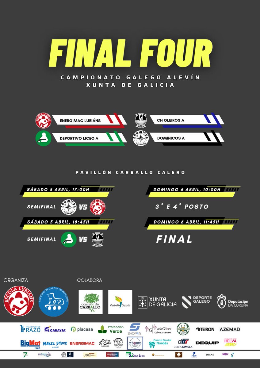 #hockeypatins 🏑
A Final Four do Campionato Galego Alevín – Xunta de Galicia terá lugar esta fin de semana en Carballo.

🔗info: fgpatinaxe.gal/a-final-four-d…

#eupatino #fgp #noticias #deportegalego