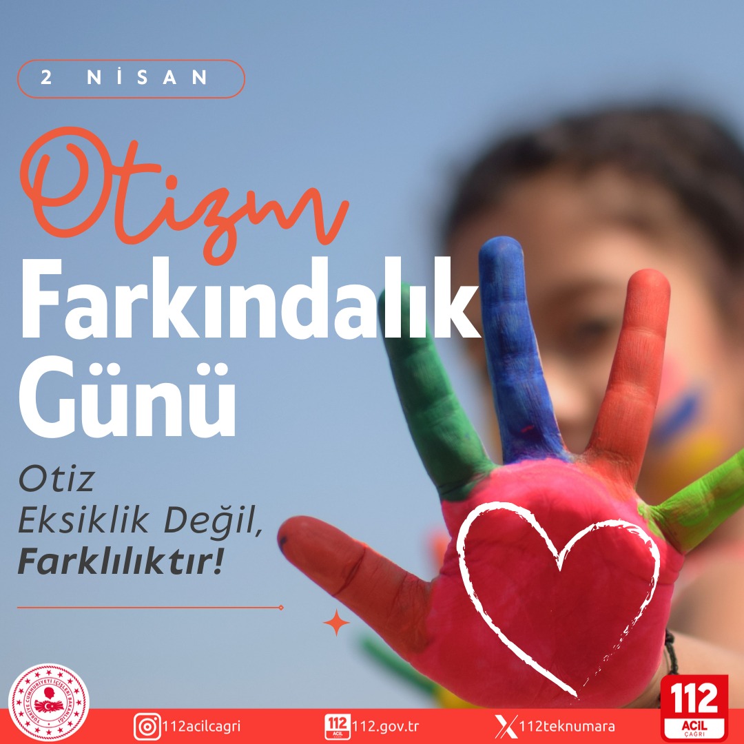 112 Acil Çağrı Merkezleri (@112teknumara) on Twitter photo Bugün Dünya Otizm Farkındalık Günü! Otizm eksiklik değil farklılıktır. Farklılıkları birlikte fark edelim ve onların sevgi dolu enerjilerini hissedelim.
<a href="/TC_icisleri/">T.C. İçişleri Bakanlığı</a>
<a href="/illeridaresi/">İller İdaresi Genel Müdürlüğü</a> Bugün Dünya Otizm Farkındalık Günü! Otizm eksiklik değil farklılıktır. Farklılıkları birlikte fark edelim ve onların sevgi dolu enerjilerini hissedelim.
<a href="/TC_icisleri/">T.C. İçişleri Bakanlığı</a>
<a href="/illeridaresi/">İller İdaresi Genel Müdürlüğü</a>