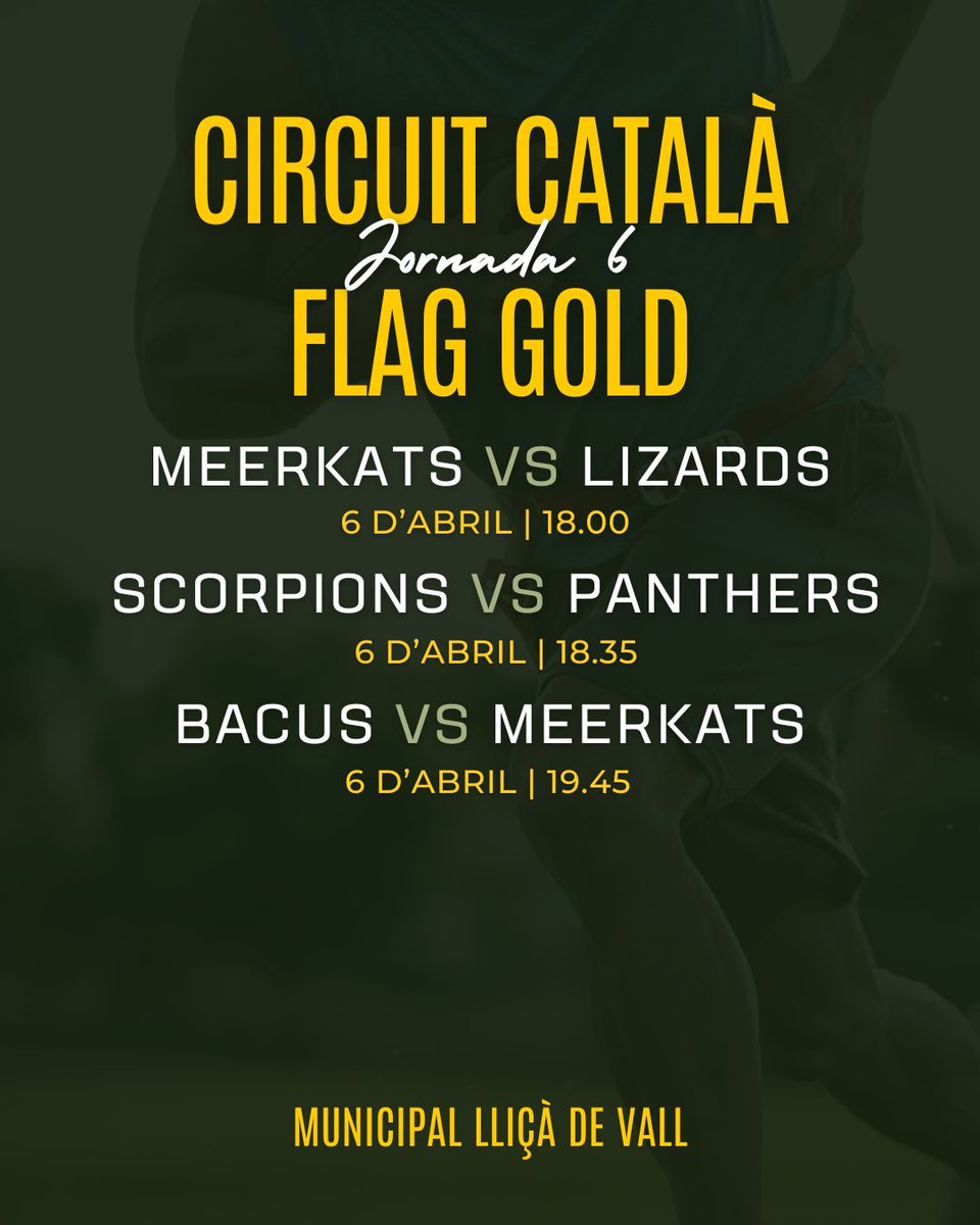 FCFAtwi's tweet image. 🏈 AGENDA CAP DE SETMANA 🏈

🏆 J6 Circuit Català #FutbolFlag Gold

#FCFA #flagfootball #Futbolflag @UFECcat @esportcat  #UllastrellBacus #CornellàMeerkats @bcnpagesos @TorredembarraL @MamutsG @BiguesFootball @CFAPanthers_