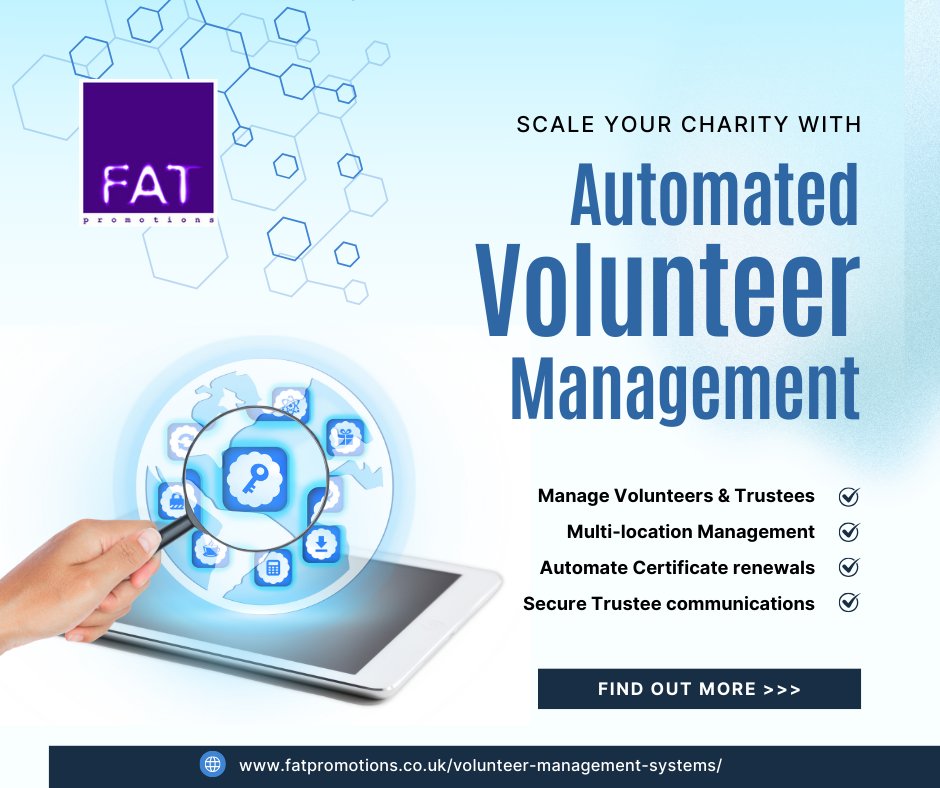 Simplify Volunteer and Trustee Management for your Charity, starting today! Discover how our tailored solution can transform your volunteer management and free up valuable time for what truly matters. Learn more: fatpromotions.co.uk/volunteer-mana…
#CharityManagement #VolunteerCoordination