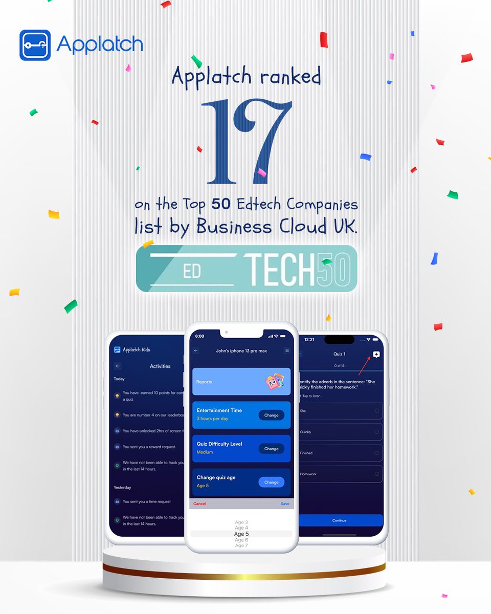 We made it to Top 50 🚀

Applatch is excited to announce that it has been ranked 17 among the 50 Edtech companies by Business Cloud UK for 2025.

This recognition fuels our passion in ensuring children learn before they play.

#LearnBeforePlay #Edtech #ApplatchKids #Applatch