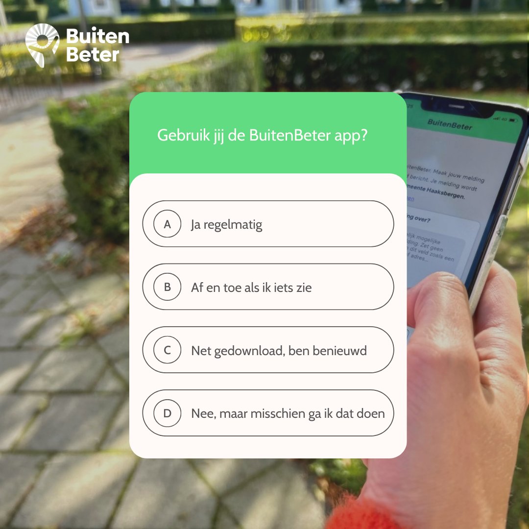 Gebruik jij de BuitenBeter app al? Laat het ons weten in de comments! 💬 Om welk ongemak het ook gaat in jouw buurt, van zwerfafval tot kapotte verlichting, met de BuitenBeter app kun jij in een paar klikken een melding doen bij jouw gemeente! Zo houden we de buurt schoon 💚