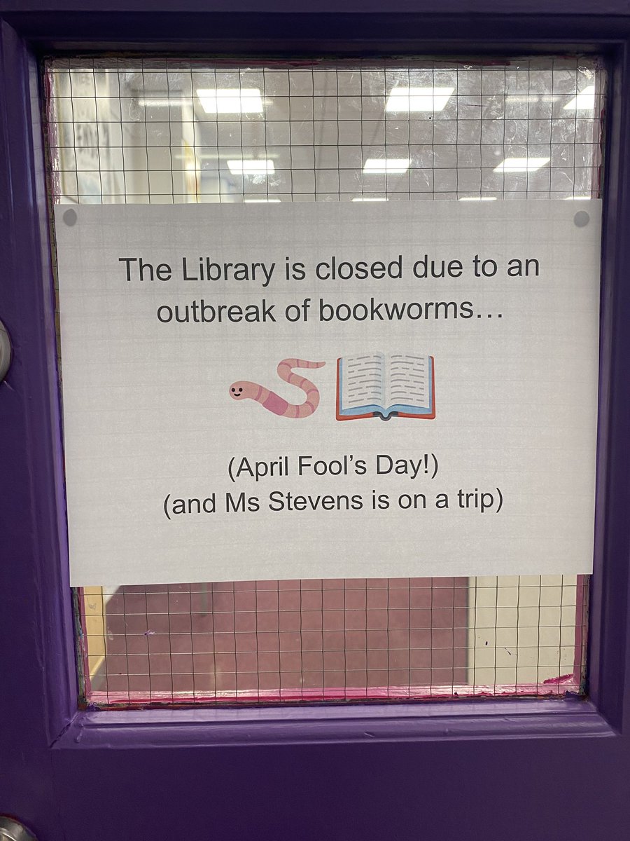 🚨 The library is closed due to a bookworm outbreak! 📚🪱 (Just kidding—April Fool’s! 😆) Hope Ms. Stevens is having a great trip while we recover from this ‘infestation’! #AprilFools #BookwormProblems #LibraryHumor