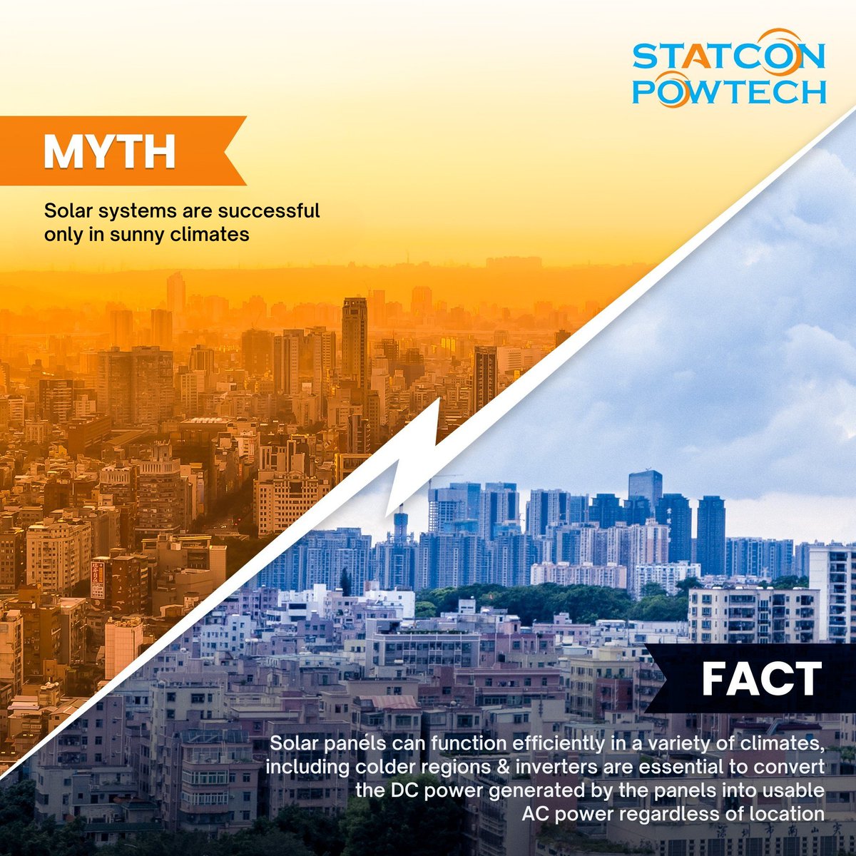 PowtechOfficial's tweet photo. Busting the myth: Solar Systems work ONLY in sunny climates? ❌

FACT: They’re built for ALL conditions, converting power efficiently even in colder or cloudier regions. 🌦️⚡

Let’s rethink solar! 🌍 

#SolarFacts #RenewableEnergy #CleanTech https://t.co/4yUr5Sq43e
