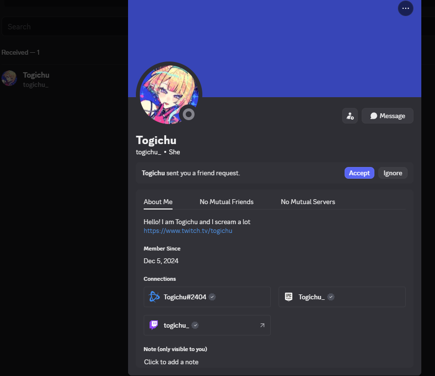 Togichu's tweet image. I've just been informed there is a second account pretending to be me. They even went as far as to make an blizzard, epic and twitch account to link it and copied my twitch bio. Please, if you run into them, report them.