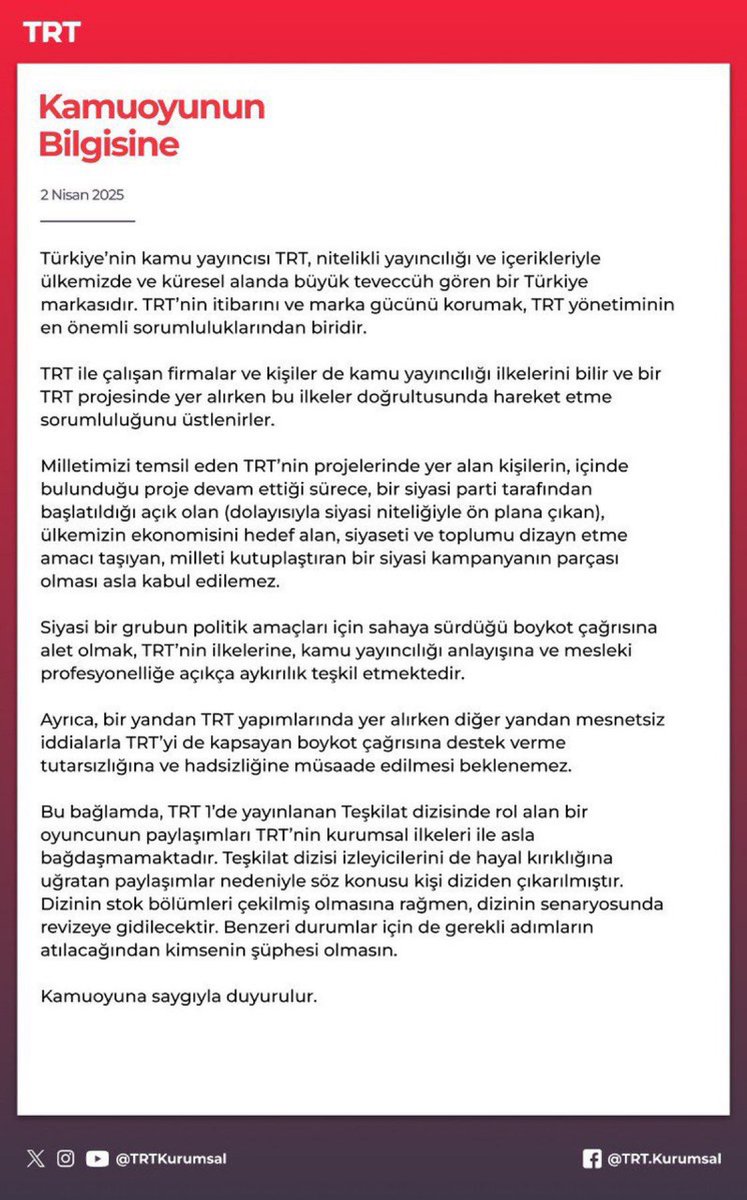 etkiIihaber's tweet image. SON DAKİKA | TRT’deki Teşkilat dizisinin oyuncusu Aybike Pusat boykot çağrısı nedeniyle dizi kadrosundan çıkarıldı.