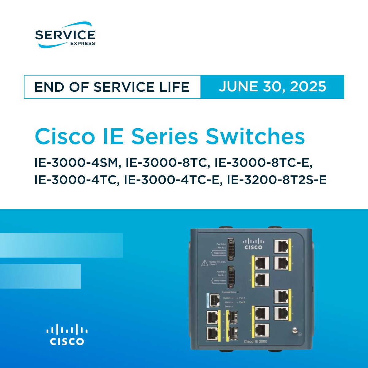 BryanVanAuken's tweet image. #EOSL Alert: Cisco IE Series switches are going EOSL June 2025. Explore how Service Express can extend the lifespan of your equipment. Contact me for more info.

🔗 bit.ly/3wIWNuX