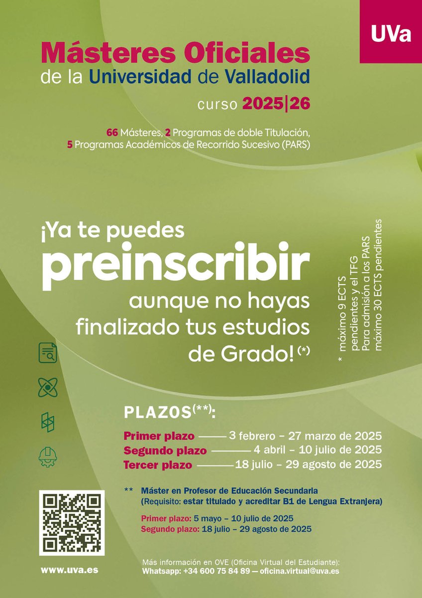 ¡Ya está abierta la preinscripción a los másteres de la Universidad de Valladolid!