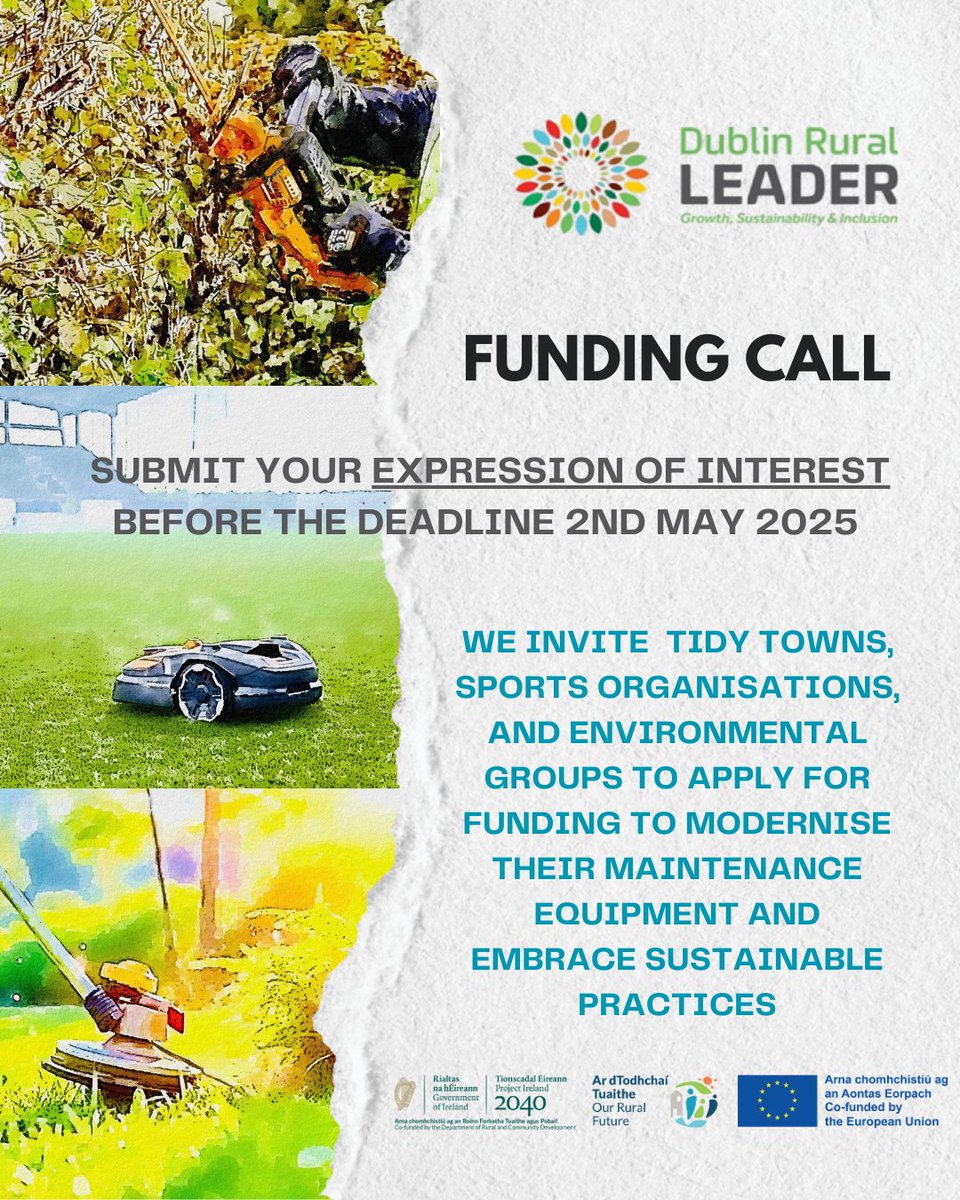 🌍⚡ Funding Alert for Tidy Towns groups, Sports Organisations &amp; Environmental Groups! ⚡🌍

We are providing funding for electric tools from €5000-€20000!! Check out our website for more details.
Application deadline closes on 2nd May 2025.

#GoElectric #DublinRuralLEADER