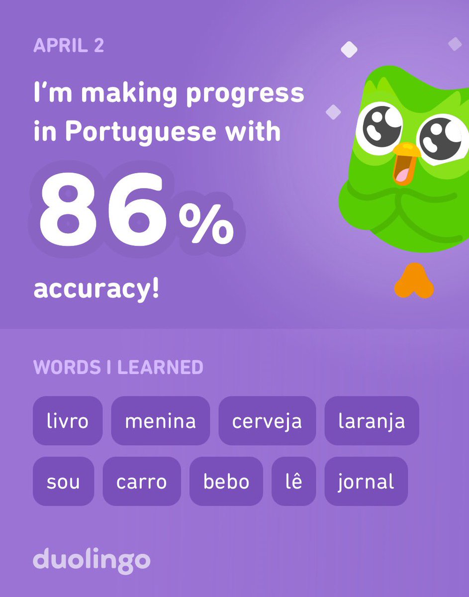 Michael Wegener (@mwsatware) on Twitter photo I’m learning Portuguese on Duolingo! It’s free, fun, and effective. I’m learning Portuguese on Duolingo! It’s free, fun, and effective.