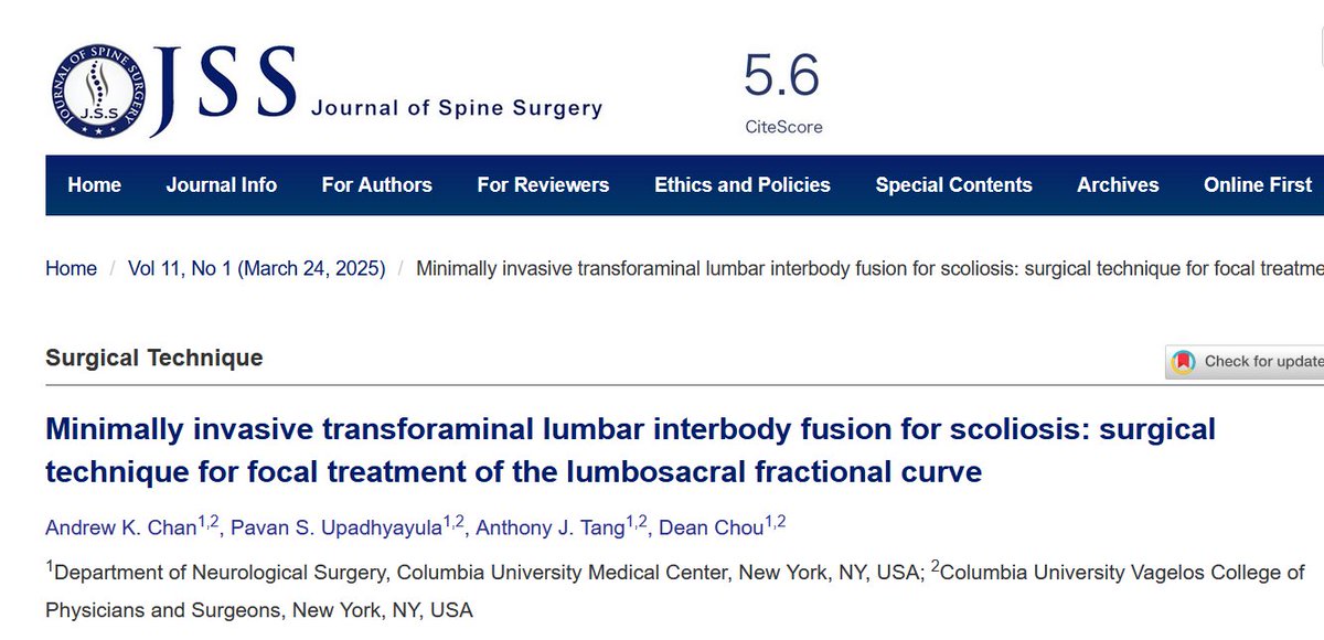 Dean Chou, MD (@deanchoumd) on Twitter photo Great article by Dr. Andrew Chan, MD on minimally invasive treatment of adult scoliosis! <a href="/andrewchanMD/">Andrew Chan, MD</a> <a href="/ColumbiaNeuro/">Columbia Neurosurgery</a>
jss.amegroups.org/article/view/6… Great article by Dr. Andrew Chan, MD on minimally invasive treatment of adult scoliosis! <a href="/andrewchanMD/">Andrew Chan, MD</a> <a href="/ColumbiaNeuro/">Columbia Neurosurgery</a>
jss.amegroups.org/article/view/6…
