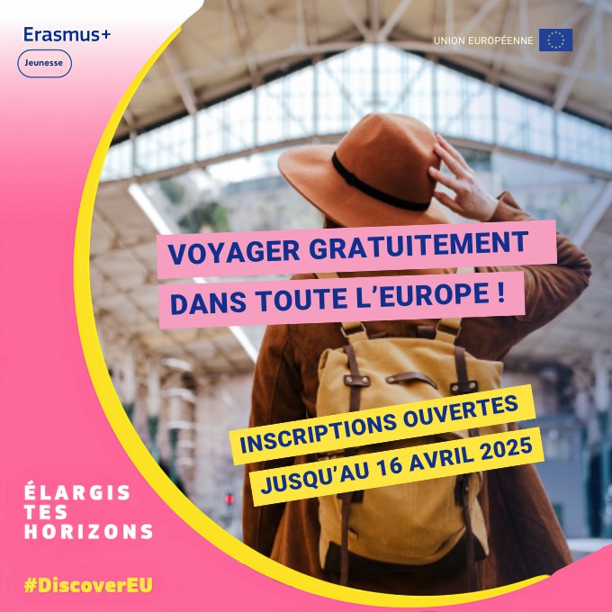 EuropeDirectPyr's tweet image. Envie de partir à l'aventure en Europe?
Candidatures #DiscoverEU ouvertes jusqu'au 16 avril
Gagnez un pass de train gratuit de 30 jours si ..
📷 vous êtes né entre le 01/072006 et le 30/06/2007
📷 vous vivez dans l'UE ou dans un pays #Erasmus+
📷youth.europa.eu/discovereu_fr
