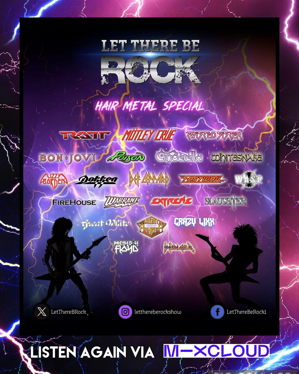⭐️Still not listened to the Let There Be Rock Hair Metal Special?? What are you waiting for? Get those air guitars out and crank up the volume on the Mixcloud link below👇
👉 mixcloud.com/LetThereBeRock… 👈

#HairMetal #LetThereBeRockShow #Mixcloud
