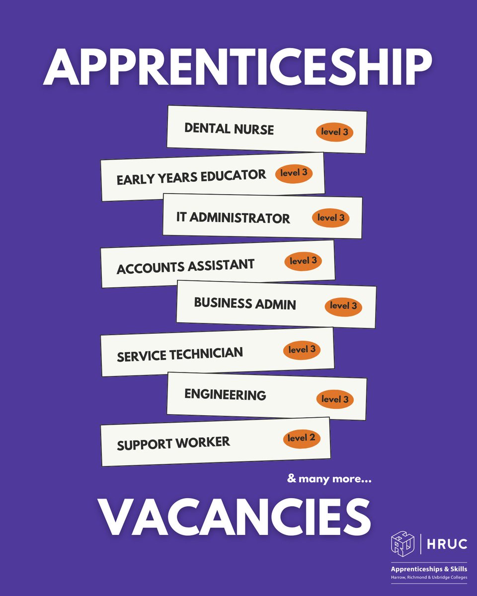 Need some mid-week motivation? Here is a quick overview of some of the apprenticeships we currently have available, to view the full vacancies visit hruc.ac.uk/apprenticeship…

Can't find what you're looking for? Contact the apprenticeships team today!
