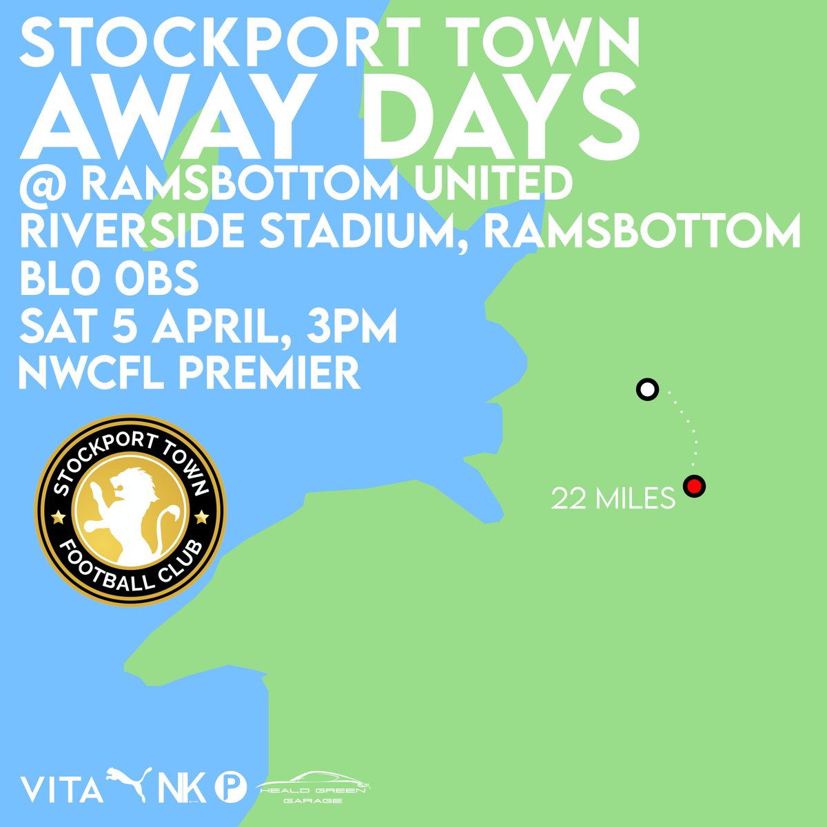Stockport Town FC (@stockporttownfc) on Twitter photo ๐๐๐ฑ๐ญ ๐๐ฉ ๐ดโซ๏ธ
We travel to <a href="/RamsbottomUtd/">Ramsbottom United</a> on Saturday in our last away game in The NWCFL Premier Division.
๐ท ยฃ9 Adults, ยฃ5 O65's and U16's, ยฃ1 U12's.
Please note that Ramsbottom United only accept ๐๐๐ฆ๐
#LionsRoar ๐ฆ ๐๐๐ฑ๐ญ ๐๐ฉ ๐ดโซ๏ธ
We travel to <a href="/RamsbottomUtd/">Ramsbottom United</a> on Saturday in our last away game in The NWCFL Premier Division.
๐ท ยฃ9 Adults, ยฃ5 O65's and U16's, ยฃ1 U12's.
Please note that Ramsbottom United only accept ๐๐๐ฆ๐
#LionsRoar ๐ฆ