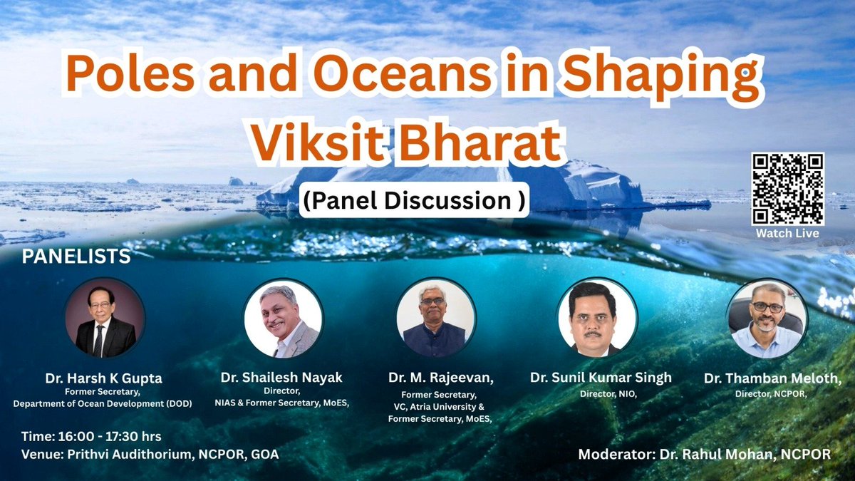 "Poles &amp; Oceans in Shaping Viksit Bharat."

Join us on 3rd April, 2025 for an interesting Panel discussion by eminent scientists – Padmashri, Dr. Harsh K. Gupta, Former Secretary, Dept. of Ocean Development, and President of Geological Society of India; 
Padma Shri Dr.