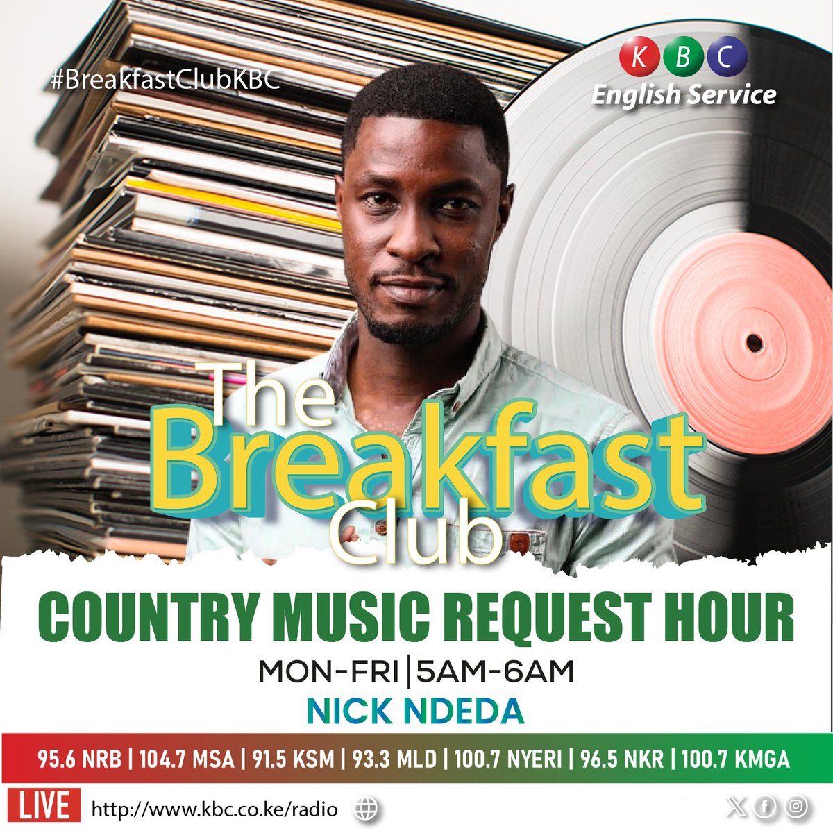 KBC English Service (@kbcenglish) on Twitter photo REQUEST HOUR! ☕️ wakie wakie!! ☕️
Best way to start your Wednesday. Don't Miss!
Make your Country song request and tune in to the Breakfast Club, 5AM to 6AM to enjoy the songs of your choice.
GOOD MORNING!
Listen live: kbc.co.ke/radio/
^PMN
#BreakfastClubKBC
<a href="/NickNdeda/">Nick Ndeda</a> REQUEST HOUR! ☕️ wakie wakie!! ☕️
Best way to start your Wednesday. Don't Miss!
Make your Country song request and tune in to the Breakfast Club, 5AM to 6AM to enjoy the songs of your choice.
GOOD MORNING!
Listen live: kbc.co.ke/radio/
^PMN
#BreakfastClubKBC
<a href="/NickNdeda/">Nick Ndeda</a>