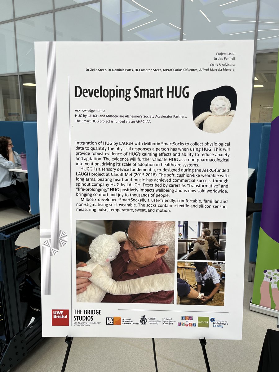Milbotix (@milbotix) on Twitter photo Delighted to be at <a href="/UWEBristol/">UWE Bristol</a>ās new Bridge Studios showcasing our collaboration with <a href="/alzheimerssoc/">Alzheimer's Society</a> Accelerator Partners <a href="/HUGbyLAUGH/">HUG by LAUGH</a>.
The study integrates HUGĀ® with Milbotixās SmartSocksĀ® to collect physiological data to quantify the physical responses a person has using HUG. Delighted to be at <a href="/UWEBristol/">UWE Bristol</a>ās new Bridge Studios showcasing our collaboration with <a href="/alzheimerssoc/">Alzheimer's Society</a> Accelerator Partners <a href="/HUGbyLAUGH/">HUG by LAUGH</a>.
The study integrates HUGĀ® with Milbotixās SmartSocksĀ® to collect physiological data to quantify the physical responses a person has using HUG.